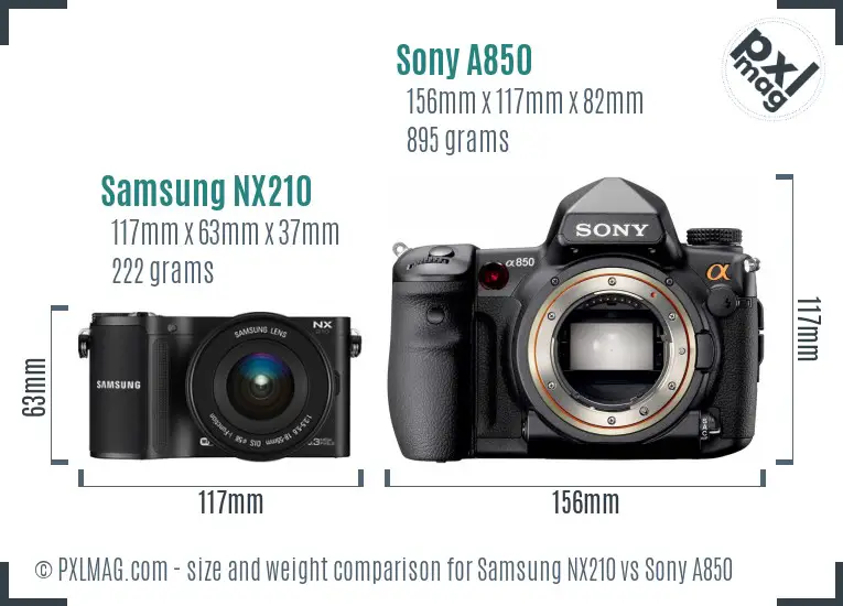Samsung NX210 vs Sony A850 size comparison