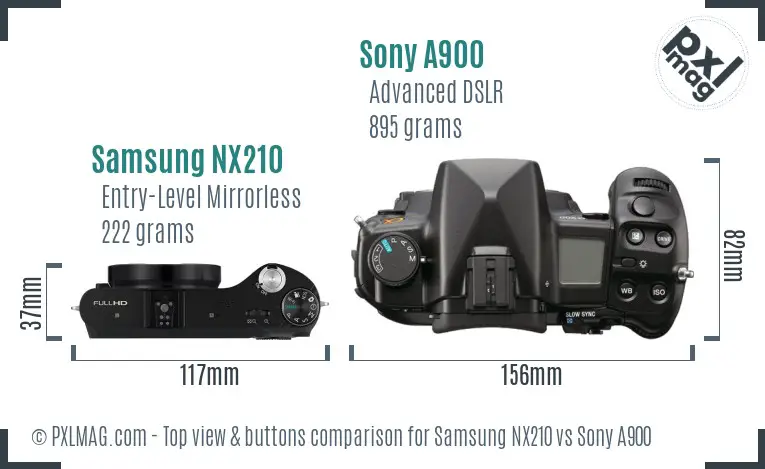 Samsung NX210 vs Sony A900 top view buttons comparison