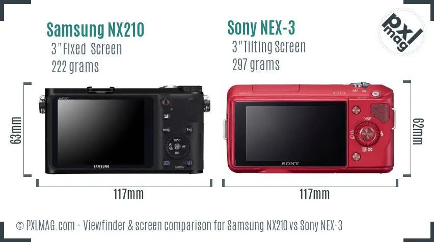 Samsung NX210 vs Sony NEX-3 Screen and Viewfinder comparison
