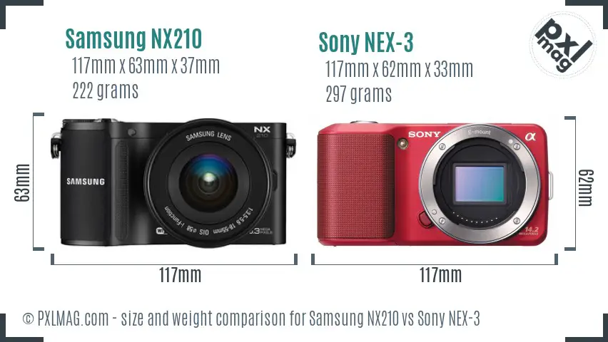Samsung NX210 vs Sony NEX-3 size comparison