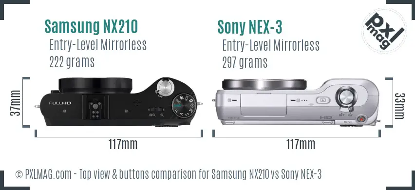 Samsung NX210 vs Sony NEX-3 top view buttons comparison