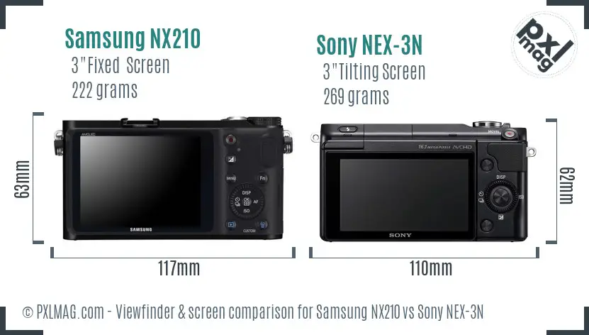 Samsung NX210 vs Sony NEX-3N Screen and Viewfinder comparison