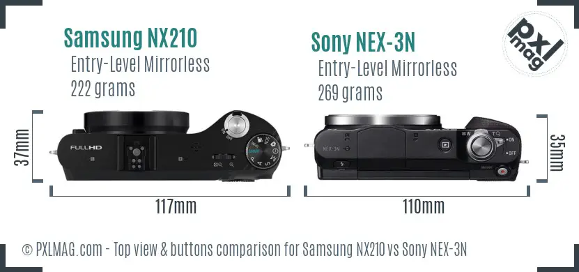 Samsung NX210 vs Sony NEX-3N top view buttons comparison