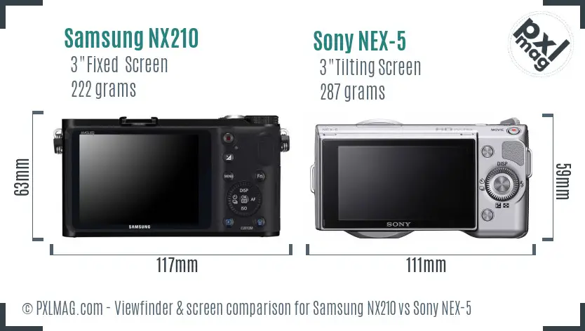 Samsung NX210 vs Sony NEX-5 Screen and Viewfinder comparison