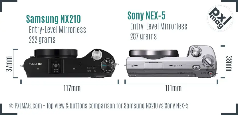 Samsung NX210 vs Sony NEX-5 top view buttons comparison