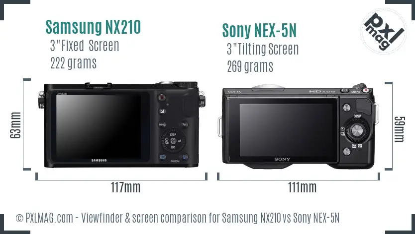 Samsung NX210 vs Sony NEX-5N Screen and Viewfinder comparison