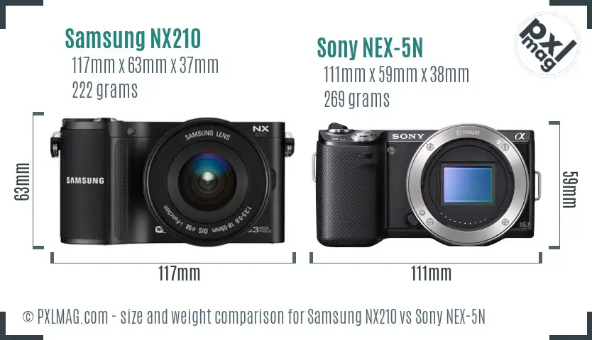 Samsung NX210 vs Sony NEX-5N size comparison