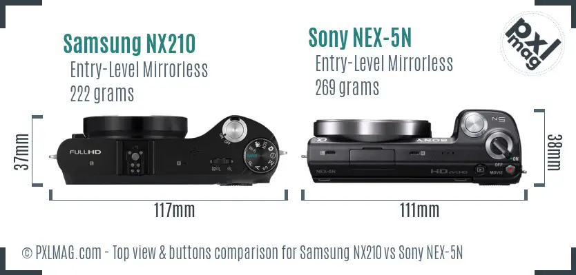 Samsung NX210 vs Sony NEX-5N top view buttons comparison