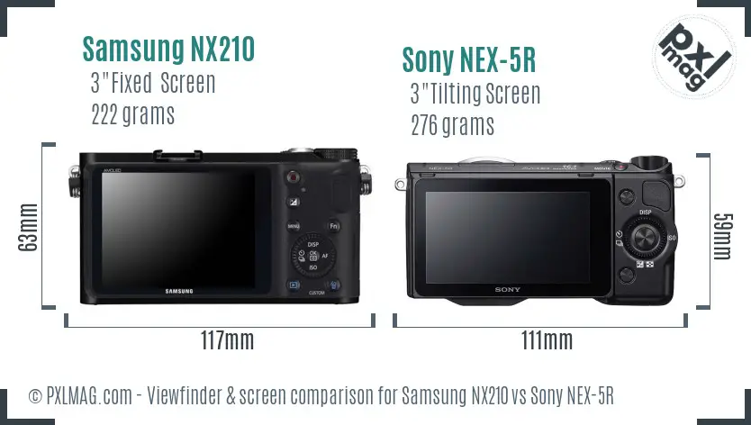 Samsung NX210 vs Sony NEX-5R Screen and Viewfinder comparison