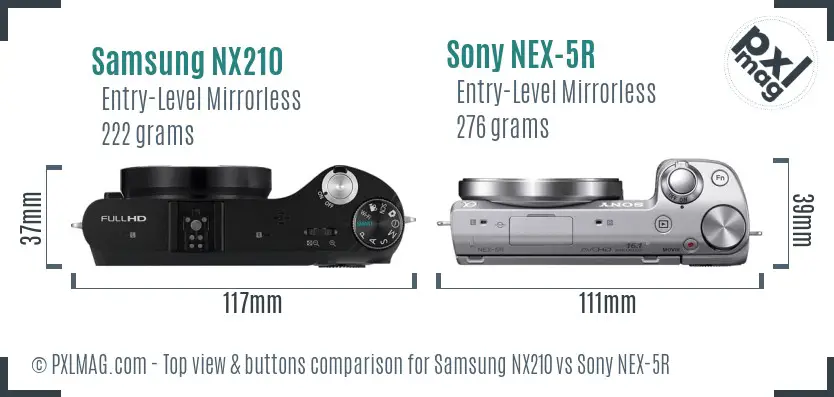 Samsung NX210 vs Sony NEX-5R top view buttons comparison