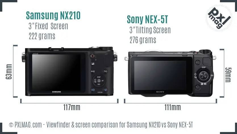 Samsung NX210 vs Sony NEX-5T Screen and Viewfinder comparison