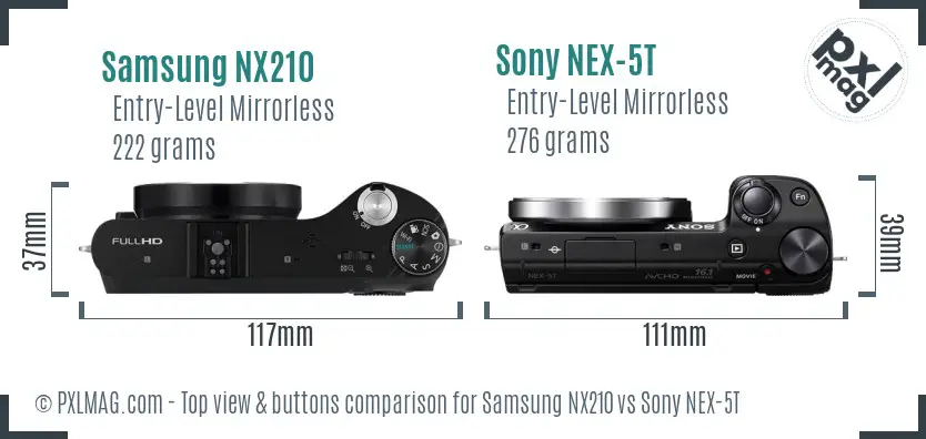 Samsung NX210 vs Sony NEX-5T top view buttons comparison
