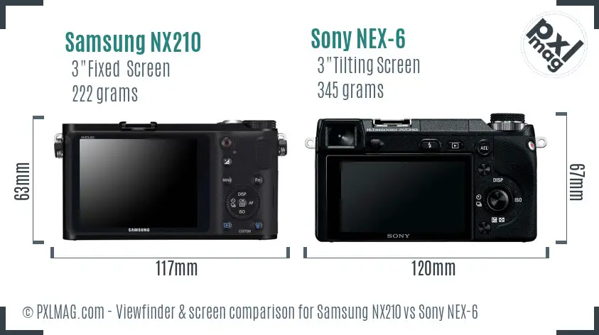 Samsung NX210 vs Sony NEX-6 Screen and Viewfinder comparison