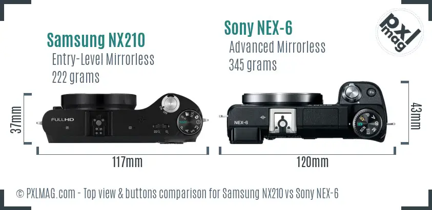 Samsung NX210 vs Sony NEX-6 top view buttons comparison