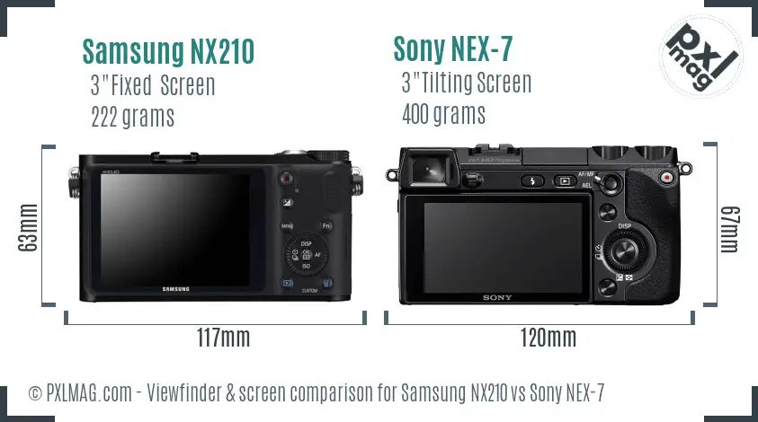 Samsung NX210 vs Sony NEX-7 Screen and Viewfinder comparison