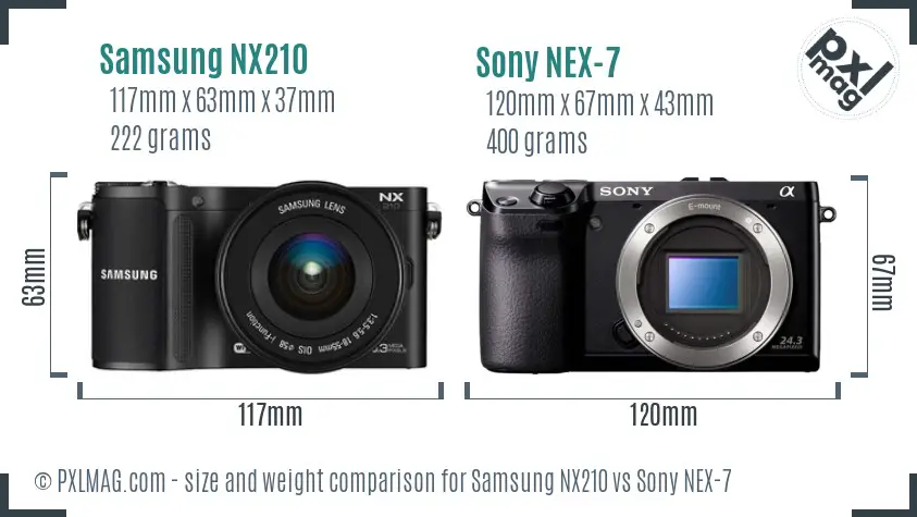 Samsung NX210 vs Sony NEX-7 size comparison