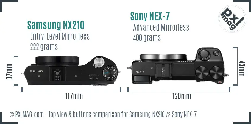 Samsung NX210 vs Sony NEX-7 top view buttons comparison