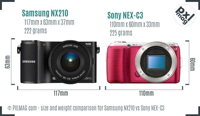 Samsung NX210 vs Sony NEX-C3 size comparison