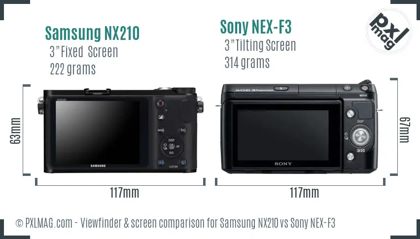 Samsung NX210 vs Sony NEX-F3 Screen and Viewfinder comparison