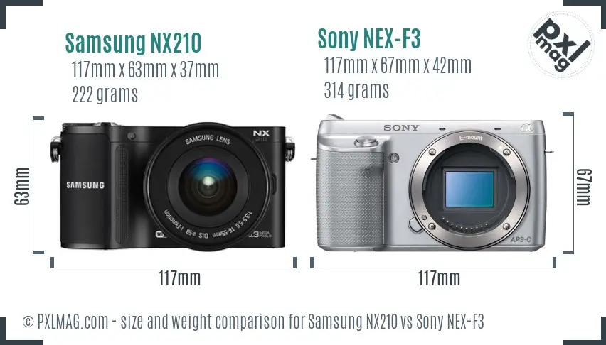 Samsung NX210 vs Sony NEX-F3 size comparison