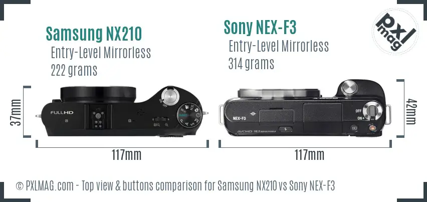 Samsung NX210 vs Sony NEX-F3 top view buttons comparison