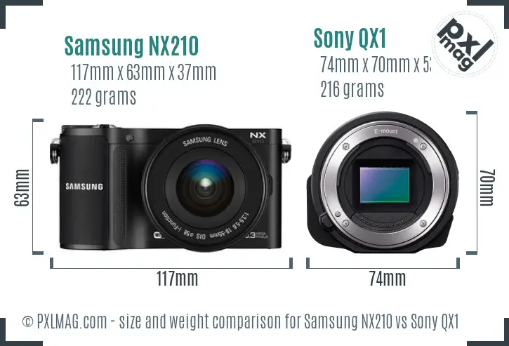 Samsung NX210 vs Sony QX1 size comparison Samsung NX210 vs Sony QX1 size comparison