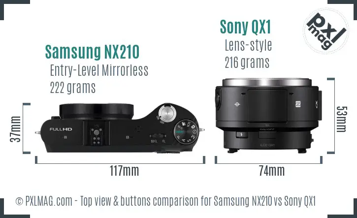 Samsung NX210 vs Sony QX1 top view buttons comparison Samsung NX210 vs Sony QX1 top view buttons comparison