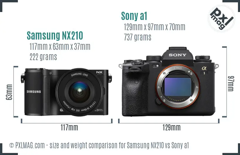 Samsung NX210 vs Sony a1 size comparison