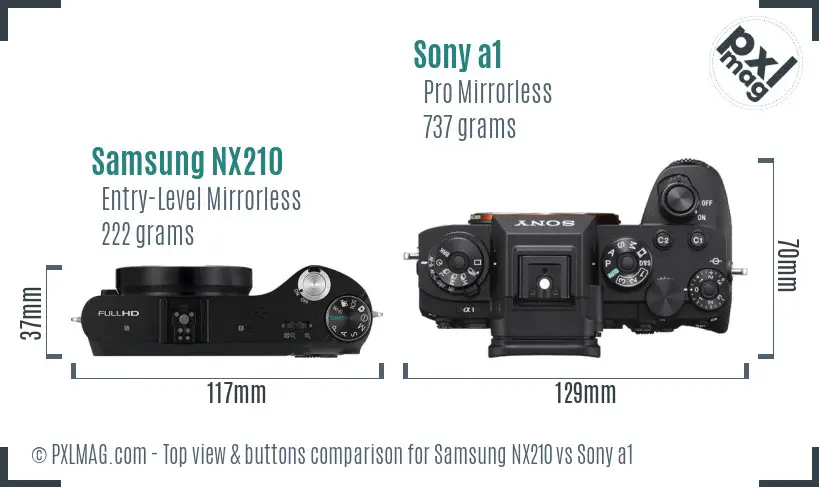 Samsung NX210 vs Sony a1 top view buttons comparison
