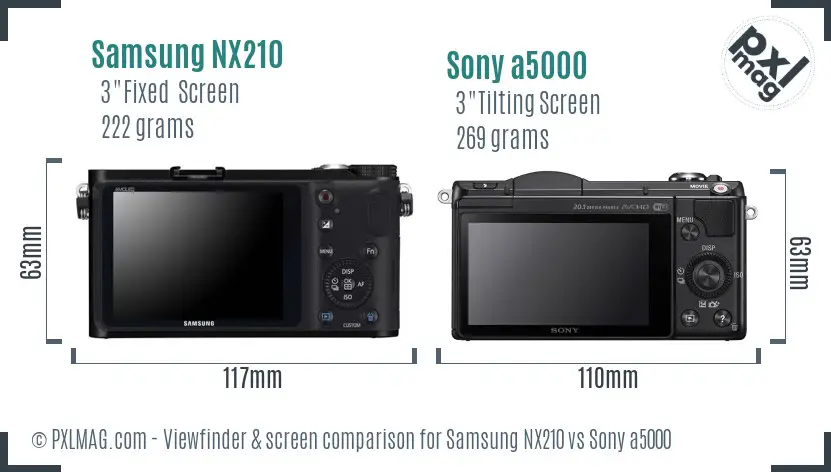 Samsung NX210 vs Sony a5000 Screen and Viewfinder comparison