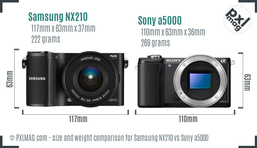 Samsung NX210 vs Sony a5000 size comparison