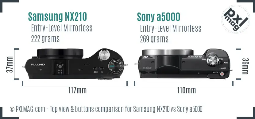 Samsung NX210 vs Sony a5000 top view buttons comparison