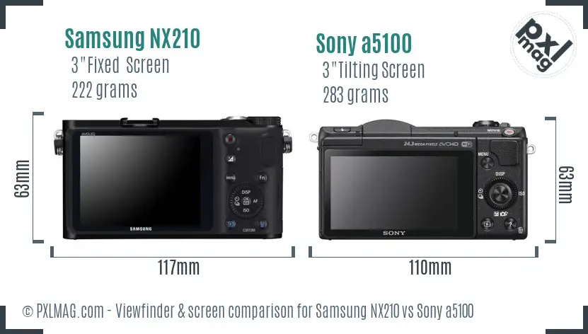 Samsung NX210 vs Sony a5100 Screen and Viewfinder comparison