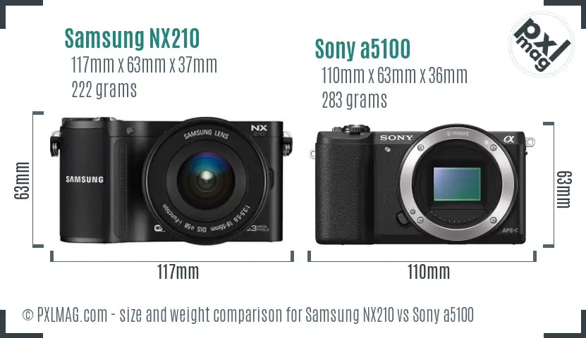 Samsung NX210 vs Sony a5100 size comparison