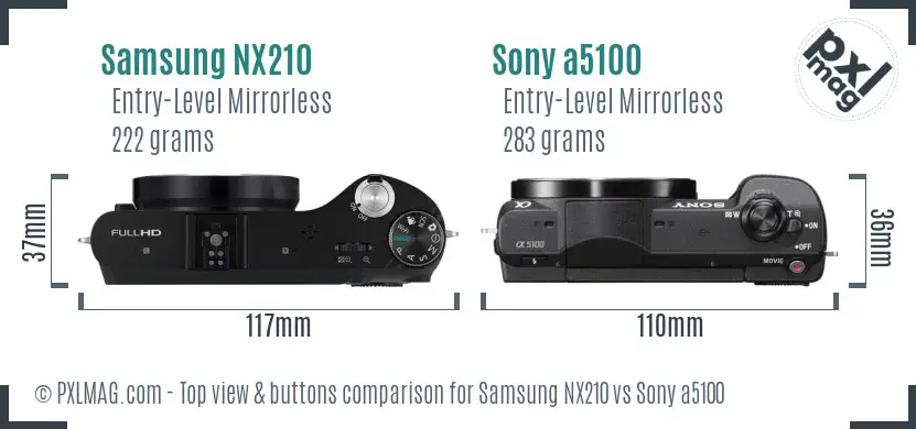 Samsung NX210 vs Sony a5100 top view buttons comparison