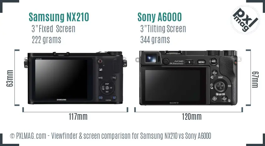 Samsung NX210 vs Sony A6000 Screen and Viewfinder comparison