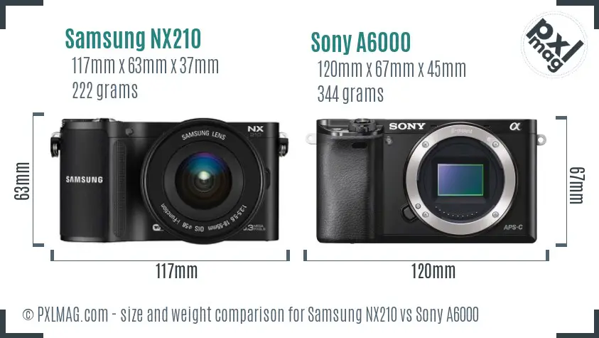 Samsung NX210 vs Sony A6000 size comparison