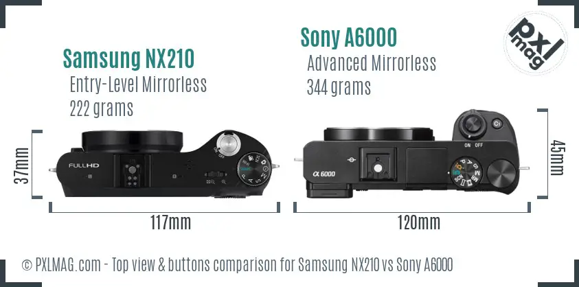 Samsung NX210 vs Sony A6000 top view buttons comparison