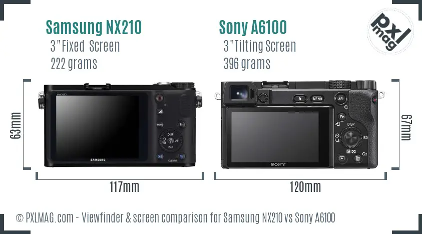 Samsung NX210 vs Sony A6100 Screen and Viewfinder comparison