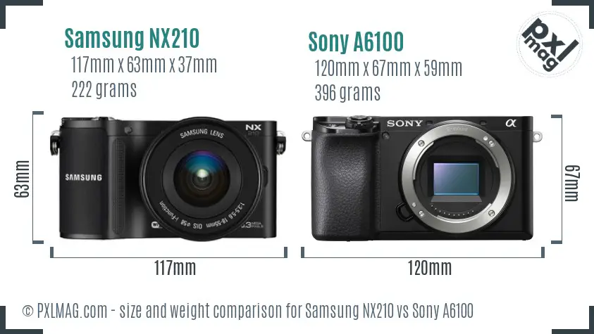 Samsung NX210 vs Sony A6100 size comparison