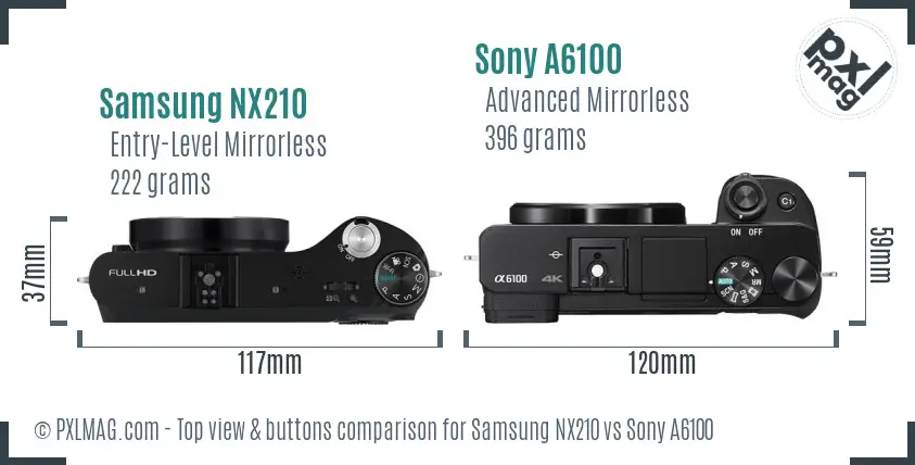 Samsung NX210 vs Sony A6100 top view buttons comparison