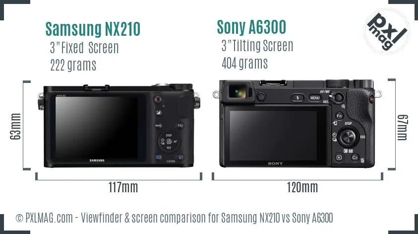 Samsung NX210 vs Sony A6300 Screen and Viewfinder comparison
