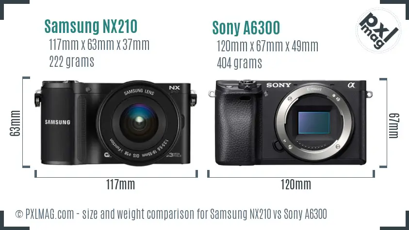 Samsung NX210 vs Sony A6300 size comparison