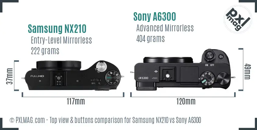 Samsung NX210 vs Sony A6300 top view buttons comparison