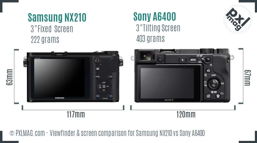 Samsung NX210 vs Sony A6400 Screen and Viewfinder comparison