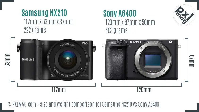Samsung NX210 vs Sony A6400 size comparison