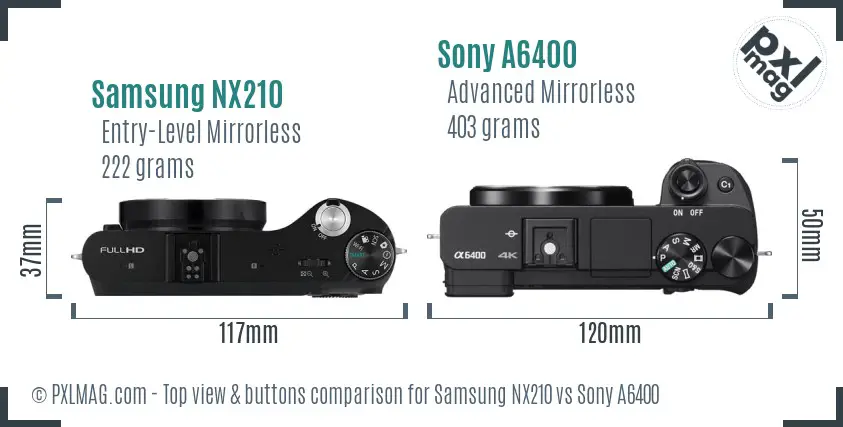 Samsung NX210 vs Sony A6400 top view buttons comparison