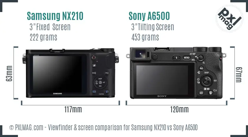 Samsung NX210 vs Sony A6500 Screen and Viewfinder comparison