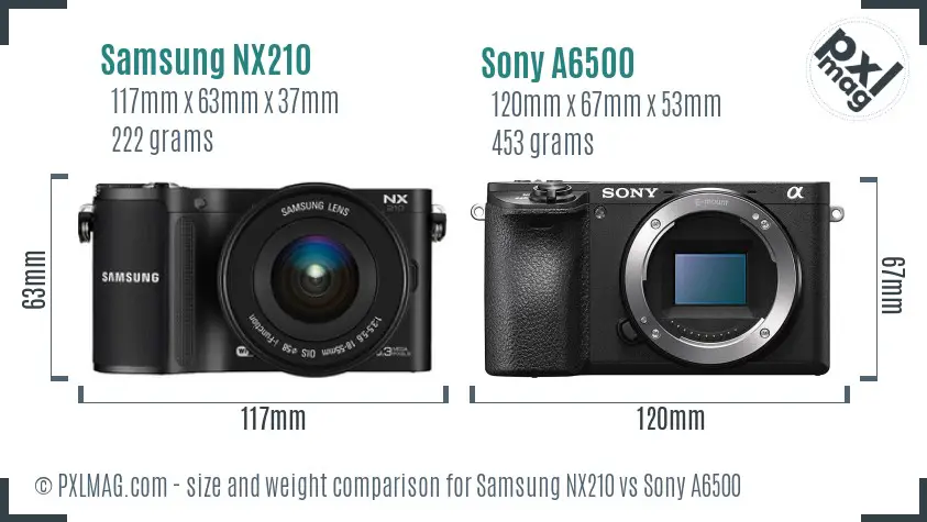 Samsung NX210 vs Sony A6500 size comparison