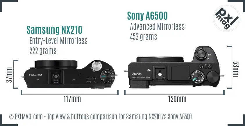 Samsung NX210 vs Sony A6500 top view buttons comparison